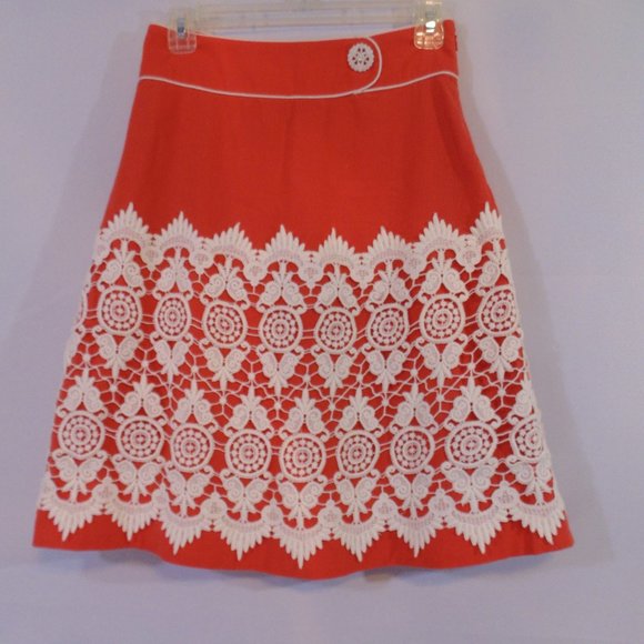 Floreat Dresses & Skirts - Anthropologie Floreat Orange Skirt White Lace Overlay Size-see description